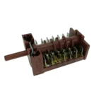 רכיב אלקטרוני חום עם מנגנון סיבובי וכמה מגעים ומחברים מתכתיים.