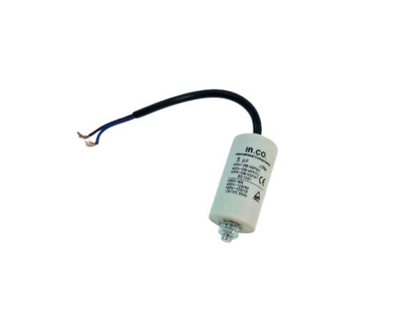 קבל 5µF עם חוטים ואום לקיבוע