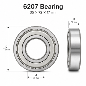 מיסב 6207 עם תרשים מידות 35x72x17 מ"מ | 6207 bearing dimensions 35x72x17 mm