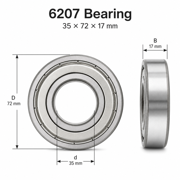 מיסב 6207 עם תרשים מידות 35x72x17 מ"מ | 6207 bearing dimensions 35x72x17 mm